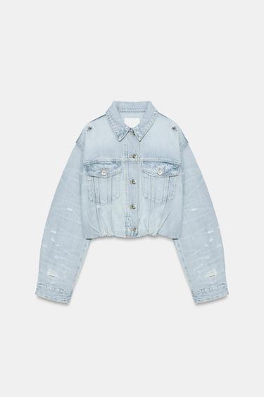 TRF RIPPED DENIM JACKET - Light blue by Zara
