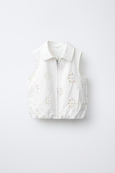 Zara SWISS EMBROIDERY VEST - White