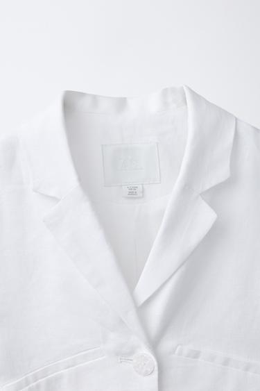 100% LINEN CROPPED BLAZER - Oyster-white by Zara - Image 2