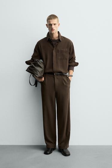 Zara FLOWY RELAXED FIT PANTS - Brown