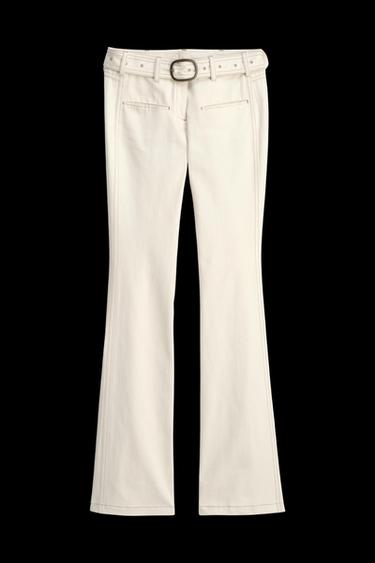 Zara LIMITED EDITION TOPSTITCHED FLARE PANTS - Oyster-white - Image 0