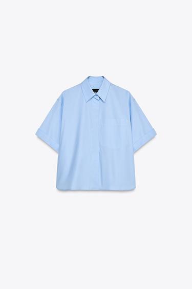 ポケット ポプリンシャツライトブルーZaraのポケット ポプリンシャツ - ライトブルー 