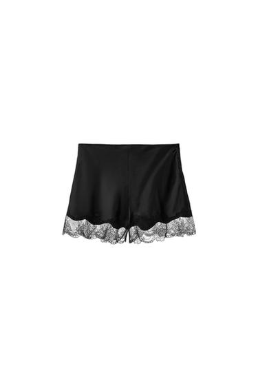 SATIN SHORTS WITH LACE TRIM - Black by Zara