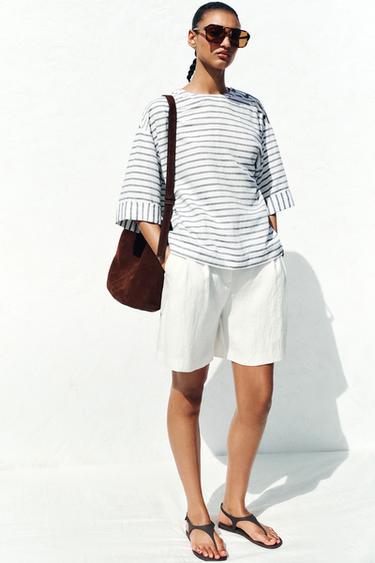STRIPED LINEN BLEND SHIRT - Blue/White by Zara - Image 0