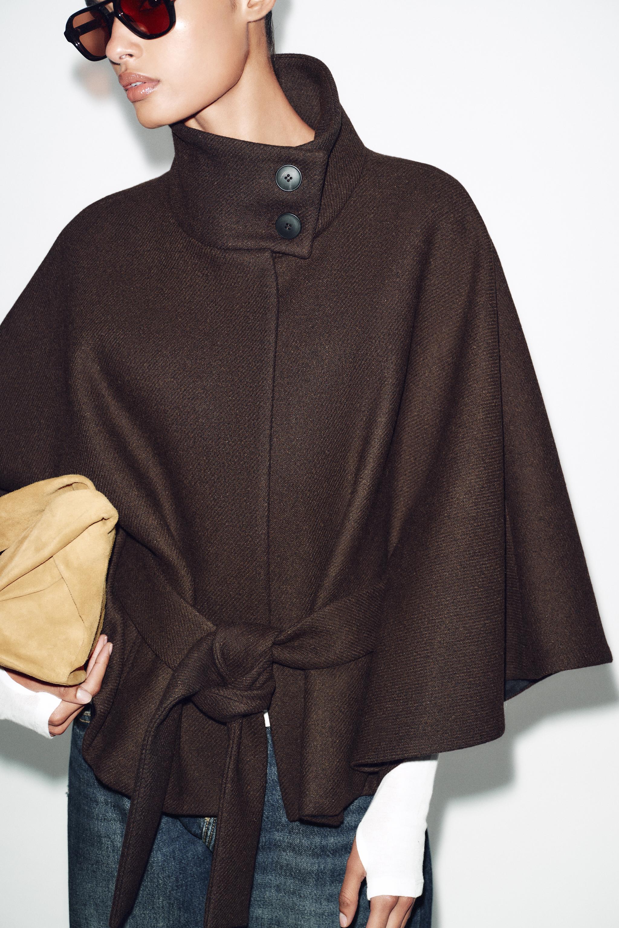 ベルト付きウールケープコート - ブラウン | ZARA Japan / 日本