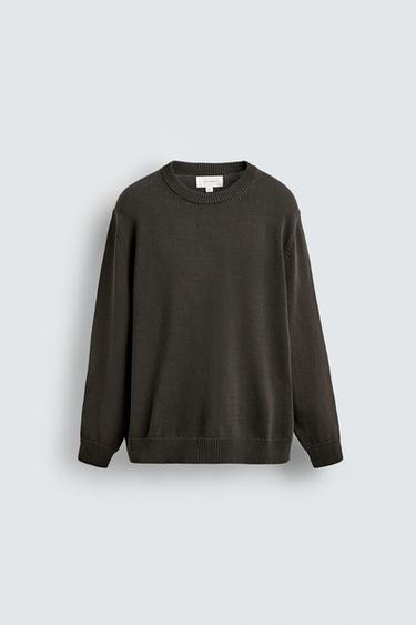Zara REGULAR FIT COTTON SWEATER - Dark brown