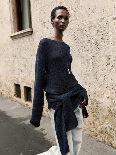 Zara Cotton blend knit boat neck sweater - 452