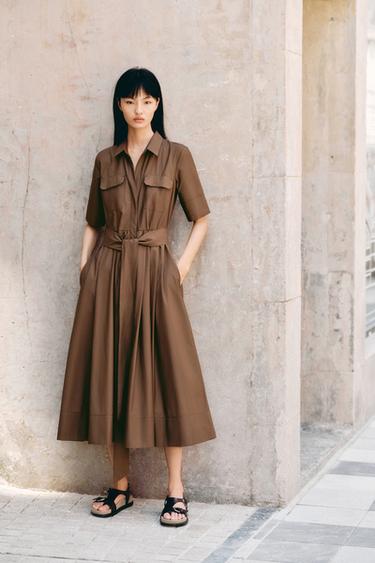 Zara ZW COLLECTION府綢洋裝 - 棕色 - 圖片 0