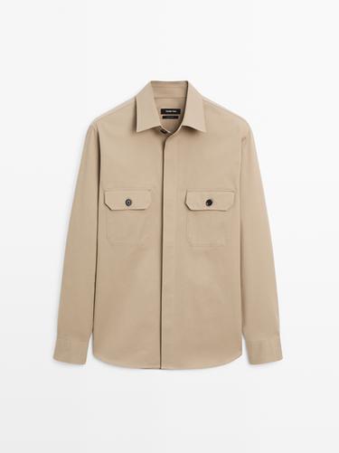 Zara Cotton blend overshirt with pockets - Beige