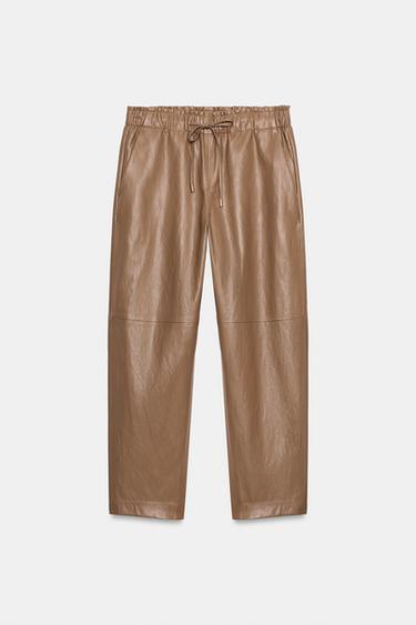 PANTALÓN EFECTO PIEL CINTURA ELÁSTICA - Marrón / Topo de Zara