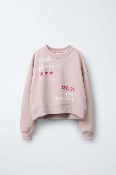 SUDADERA CROPPED TEXTO - Rosa de Zara