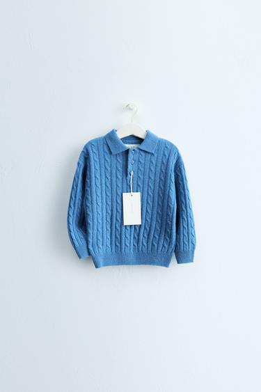 ZARA TIMELESS - PULLOVER IN MAGLIA POLO 100% LANA - Blu di Zara