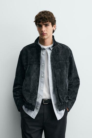 SUEDE LEATHER JACKET - Navy blue by Zara