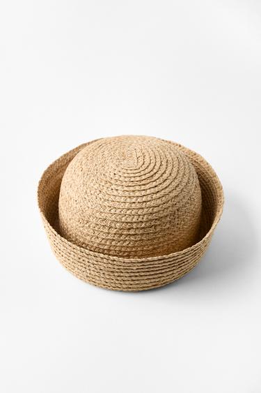 Zara 100% RAFFIA CAP WITH TURN-UP - Light beige