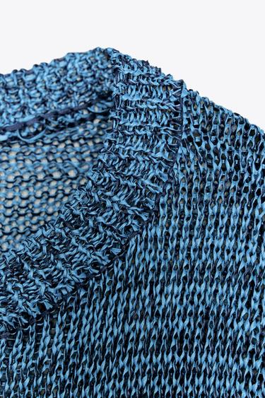 RIBBON TRIM KNIT SWEATER - Blue by Zara - Image 4
