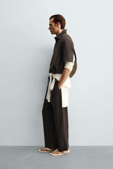 100% LINEN RELAXED FIT TROUSERS - Dark brown by Zara