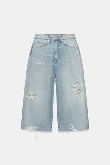 SHORT EN JEAN TRF DÉCHIRÉ TAILLE MOYENNE - Bleu clair de Zara - Image 0