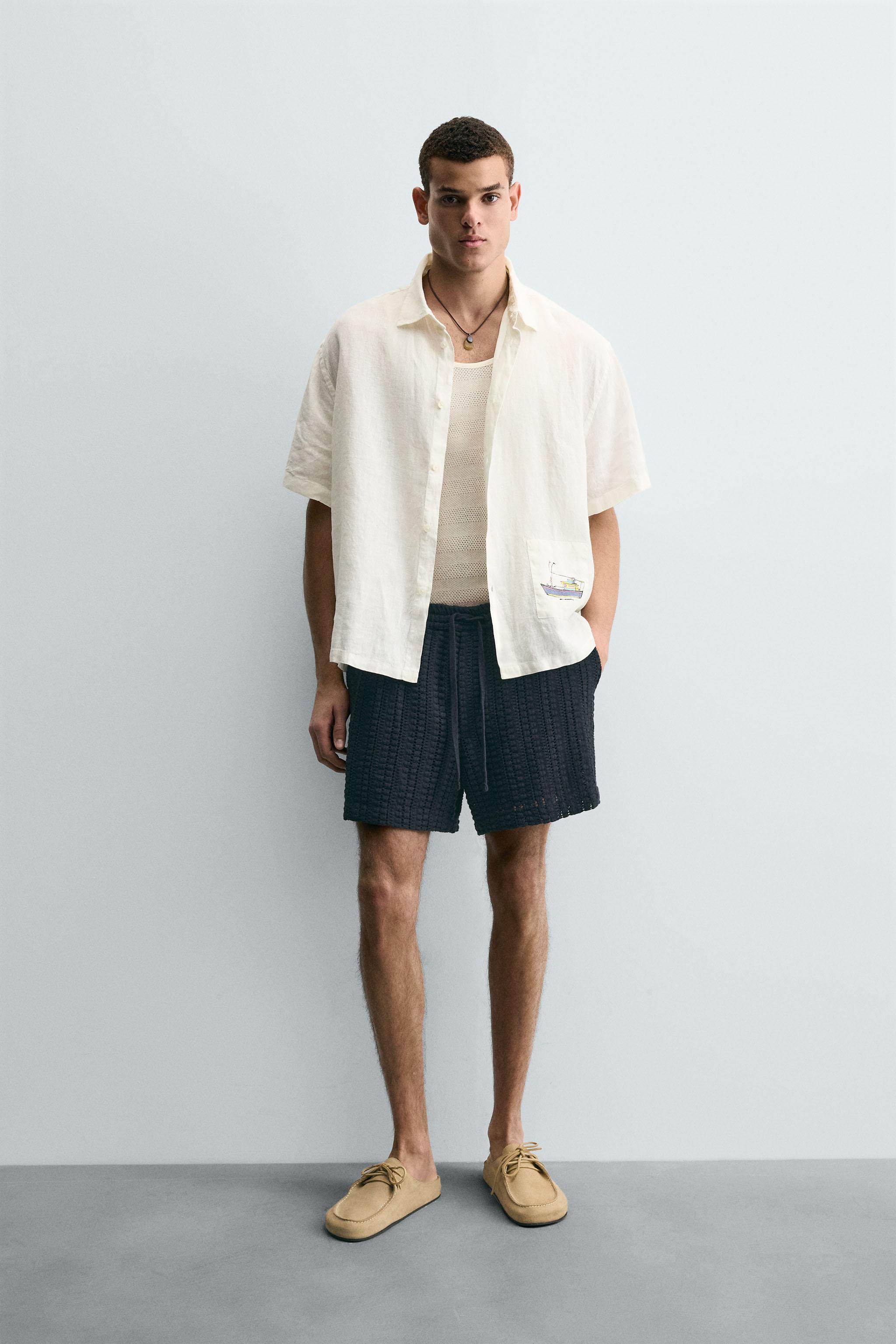 CAMISA DE LINHO COM PATCH COMBINADO FILIPE JARDIM X ZARA - Branco