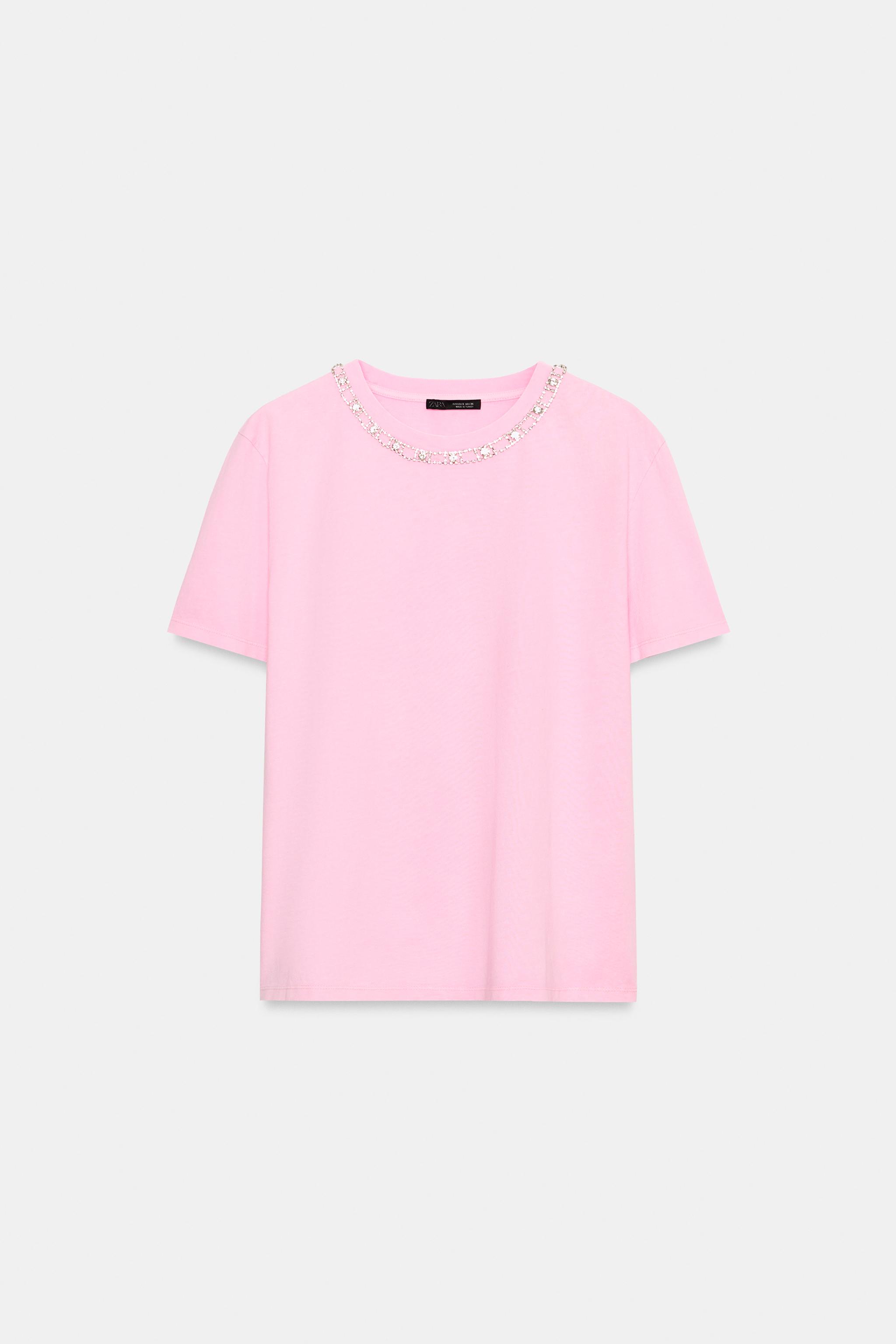 Женские футболки Zara WASHED EFFECT JEWELED T-SHIRT — фото 6
