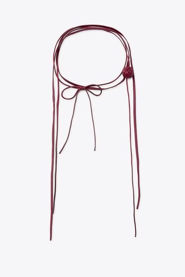 DOPPELTER LEDER-CHOKER MIT BLUME - Granatrot von Zara - Bild 0