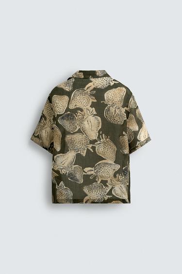 STRAWBERRY PRINT 100% RAMIE SHIRT - Khaki by Zara - Image 8