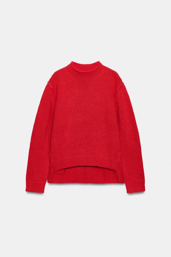 PULL EN MAILLE À COL CHEMINÉE - Rouge de Zara - Image 4