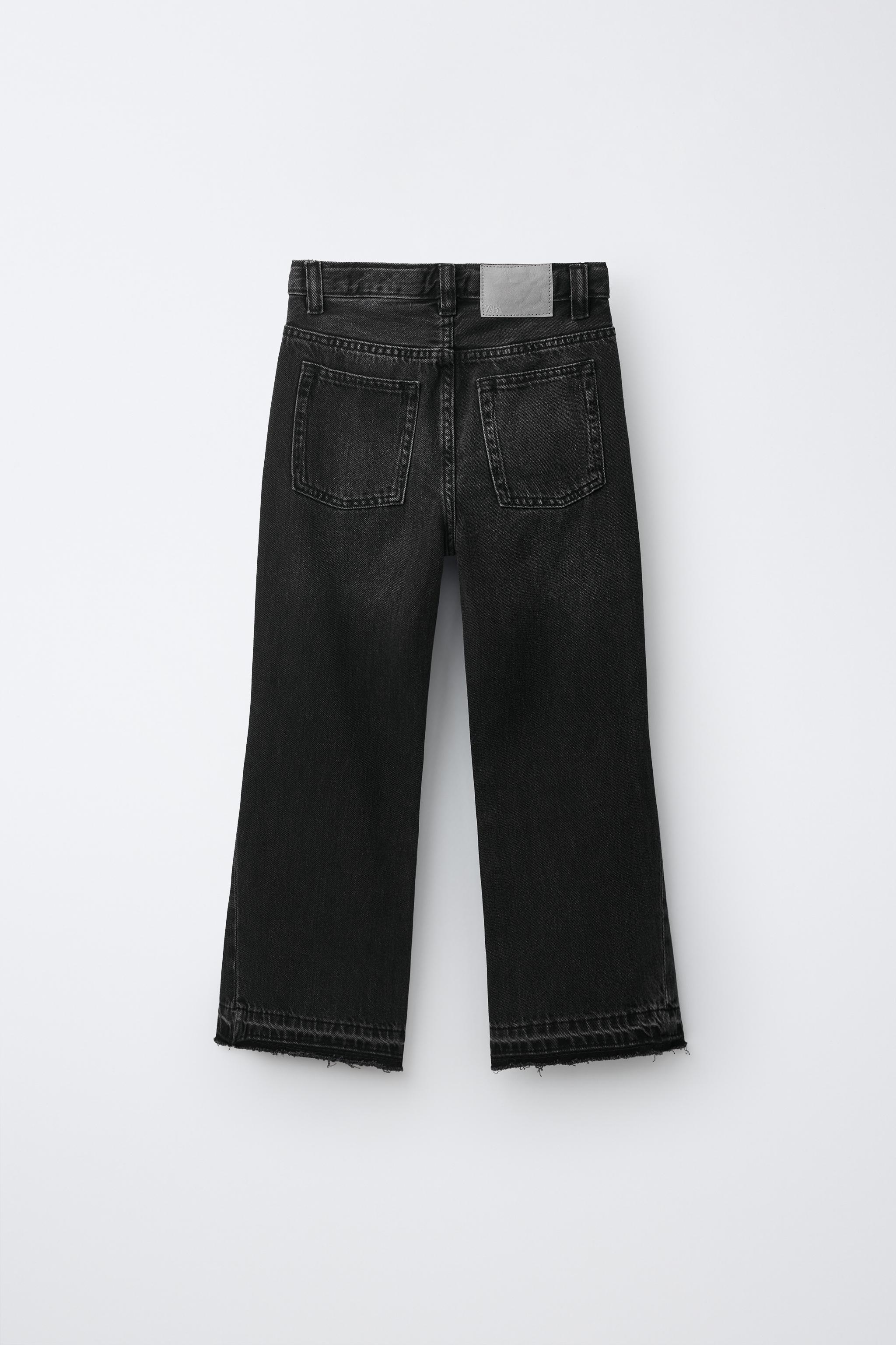 FRAYED FLARE JEANS — Black