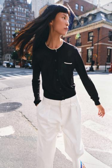 CHAQUETA COMBINADA PUNTO - Negro / Blanco de Zara