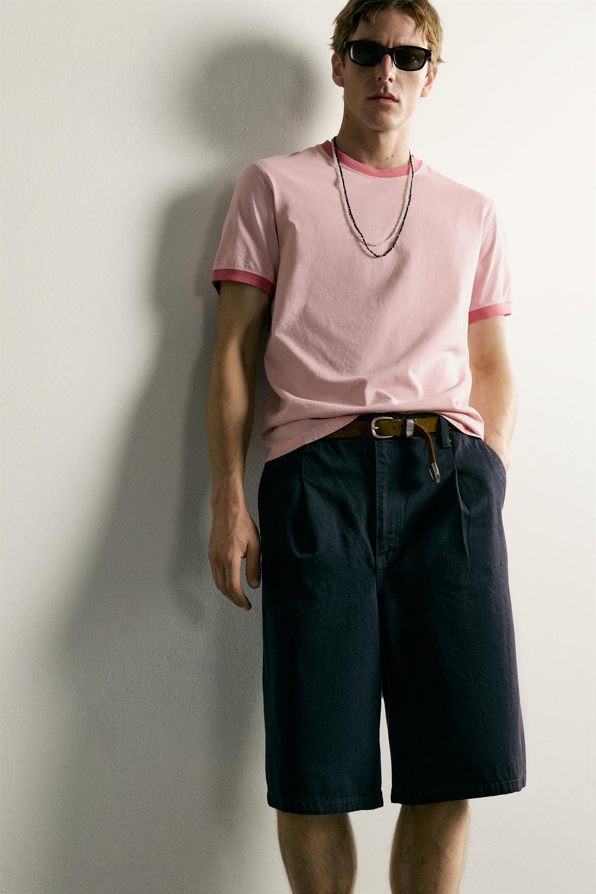 Мужские футболки Zara RINGER CONTRAST RIBBED REGULAR FIT T-SHIRT — фото 6