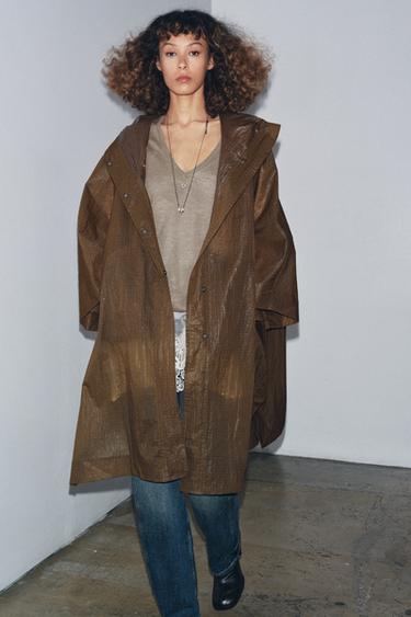 ZW COLLECTION OVERSIZE HOODED CAPE PARKA - Brown by Zara - Image 1