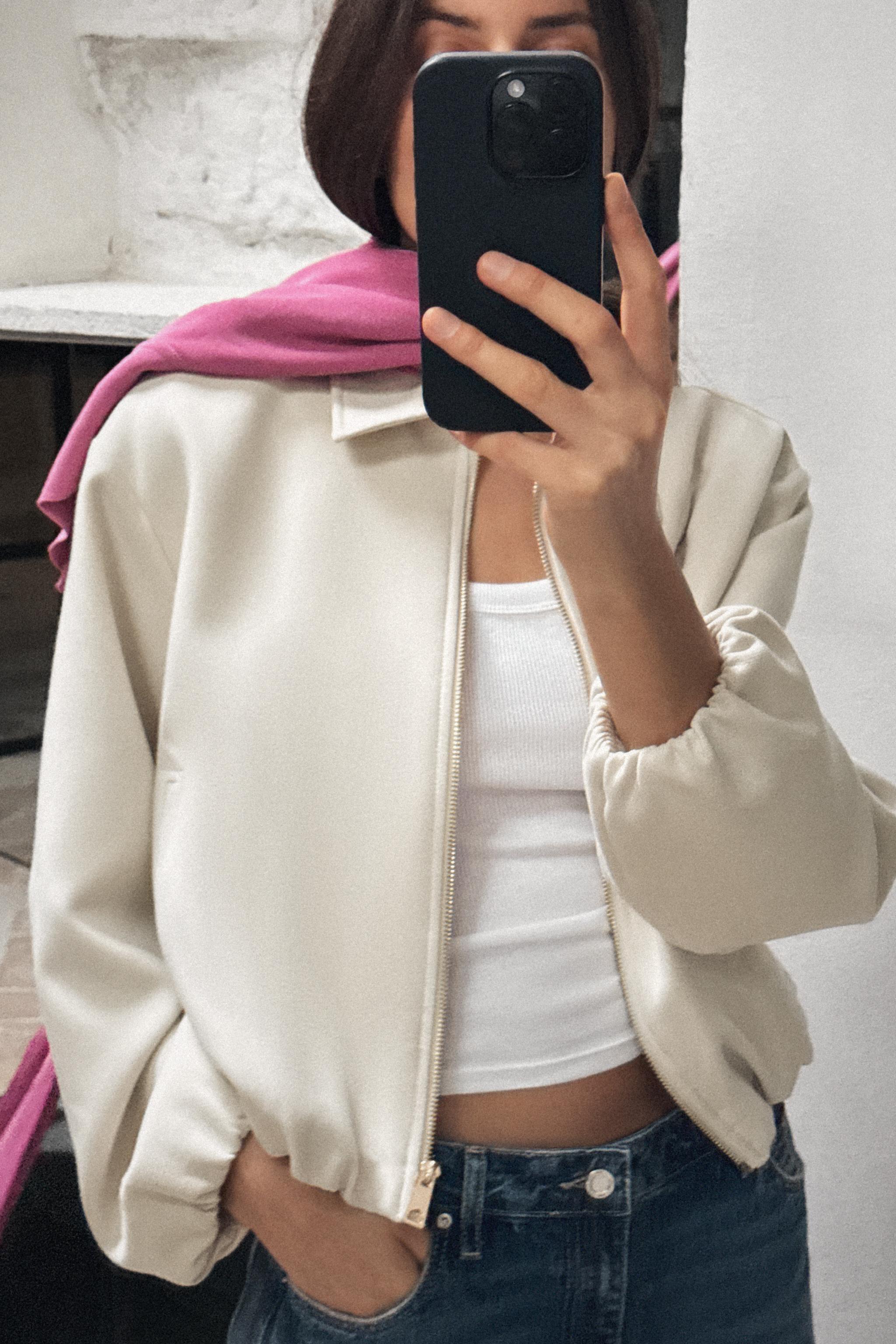 PUFF SLEEVE ZIPPER JACKET