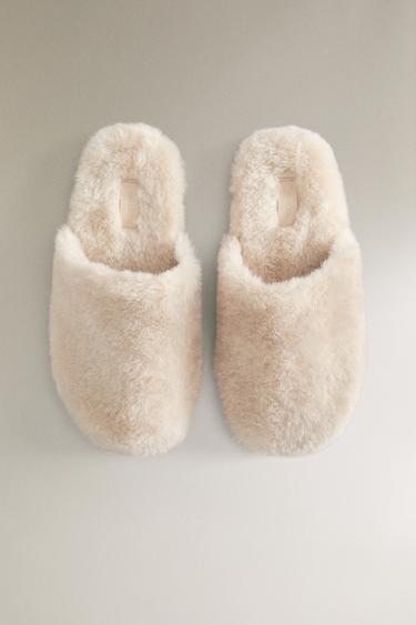 CHAUSSONS OUVERTS À L’ARRIÈRE FOURRURE - Beige de Zara - Image 2