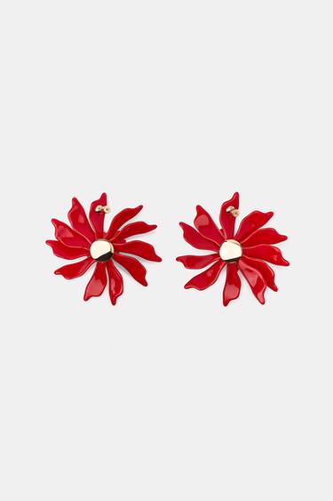 MAXI BOUCLES D'OREILLES FLEUR EN RELIEF - Rouge de Zara - Image 2