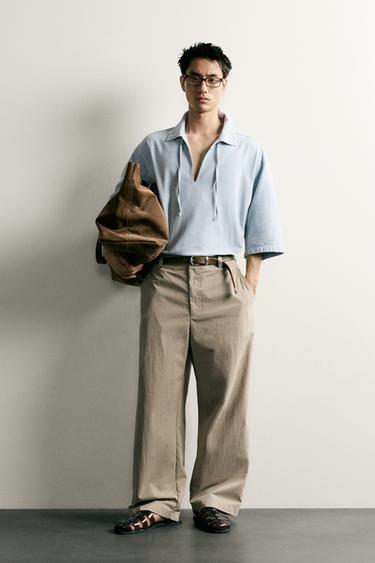 Zara 休閒版輕質丹寧 POLO 衫 - 淡藍色 - 圖片 0