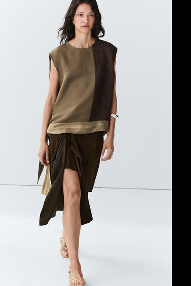 Zara Suede leather midi skirt with ruffle detail - Brown