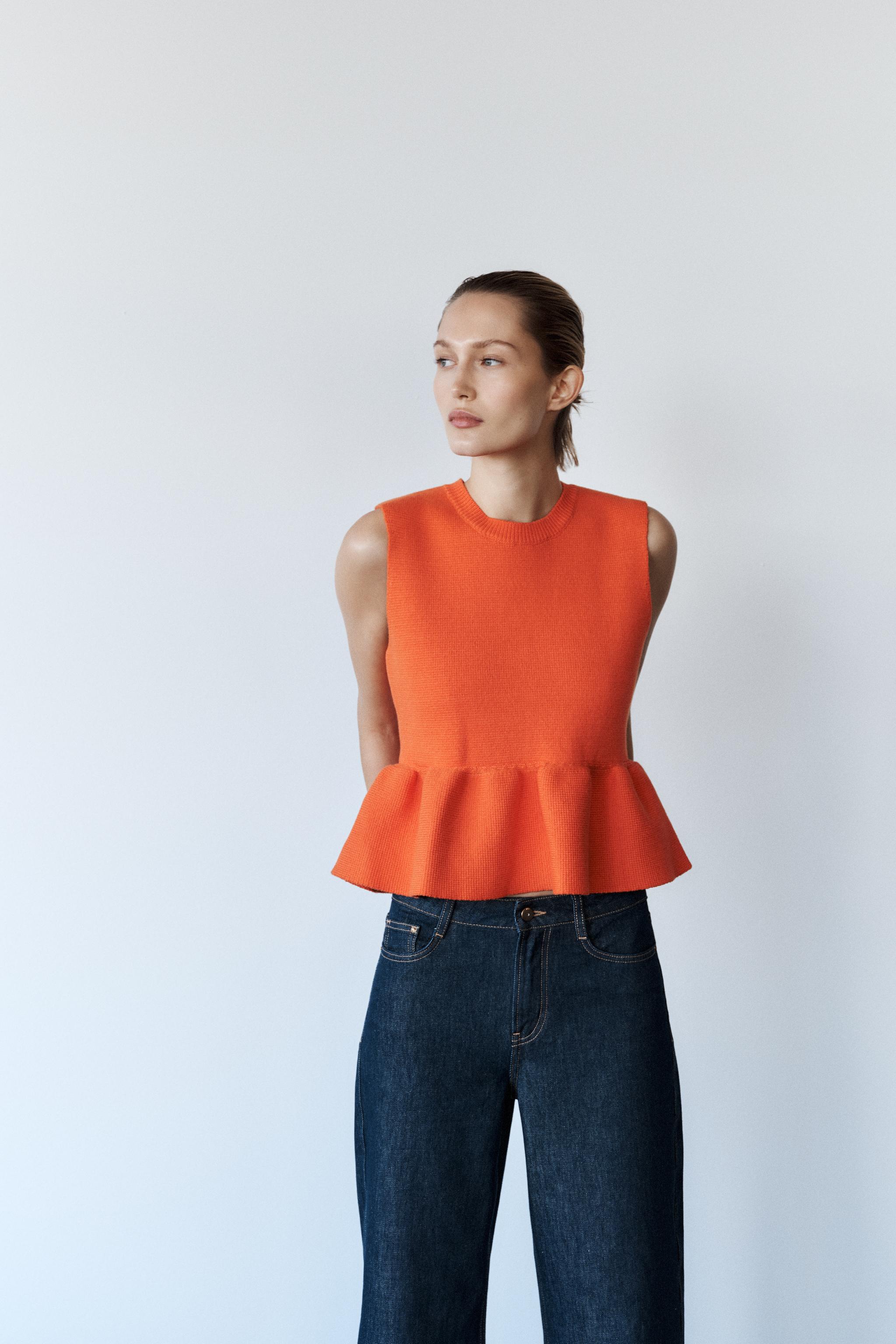 ニットペプラムトップス - オレンジ色 | ZARA Japan / 日本