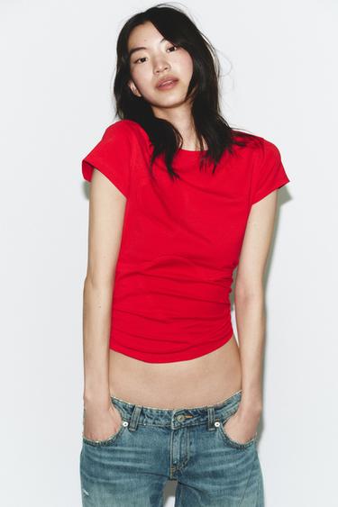 Zara SHORT SLEEVE HEARTS T-SHIRT - Red