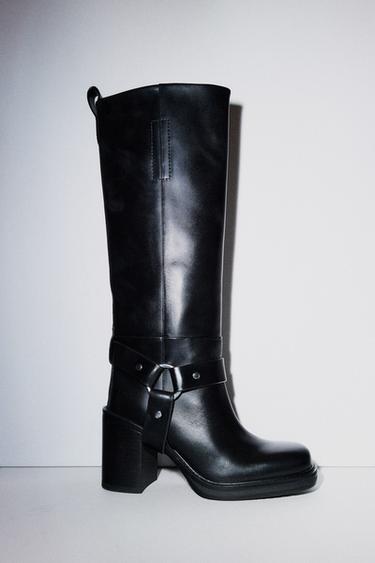 LEATHER BUCKLE BOOTS - Black by Zara