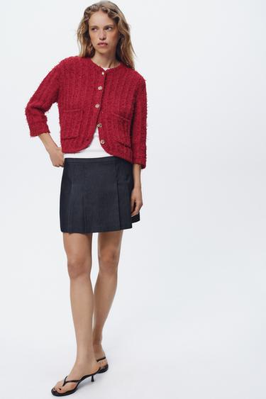 Zara KNIT CARDIGAN WITH ELBOW-LENGTH SLEEVES - Red - Image 0