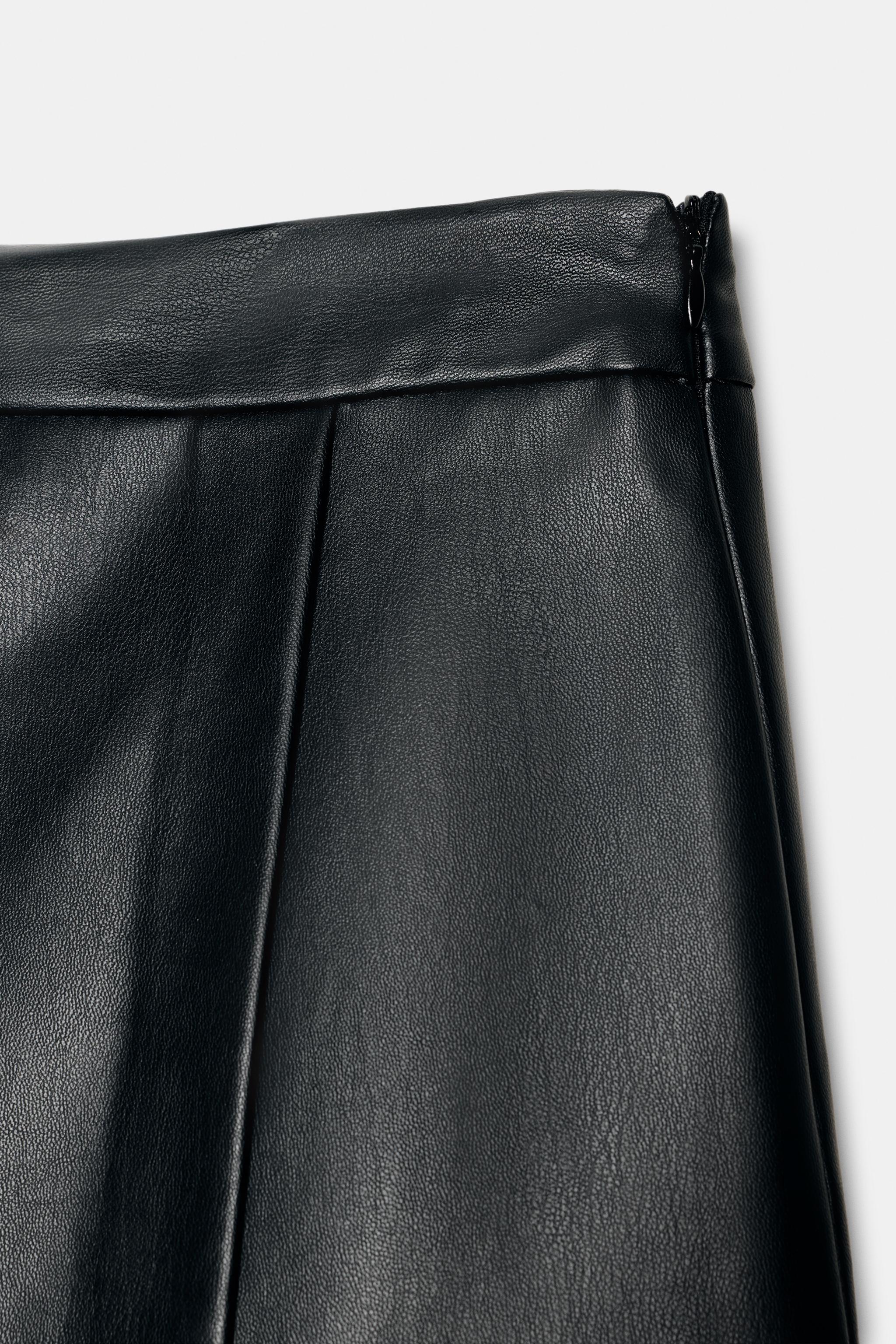FAUX LEATHER SPLIT SKIRT WITH OVERLAP DETAIL