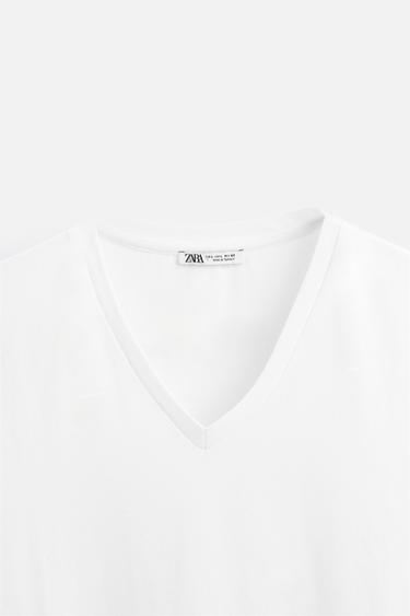 BASIC V-NECK T-SHIRT - White by Zara