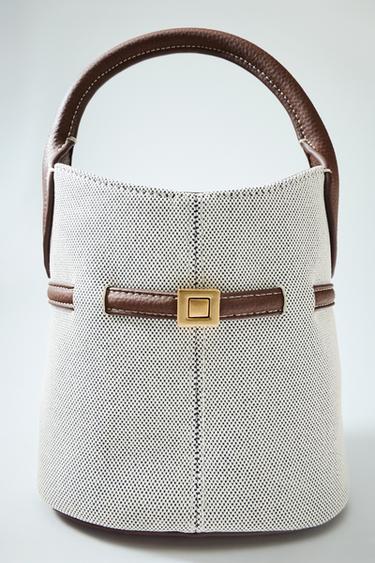 CANVAS MINI BUCKET BAG WITH BUCKLE - Light beige by Zara