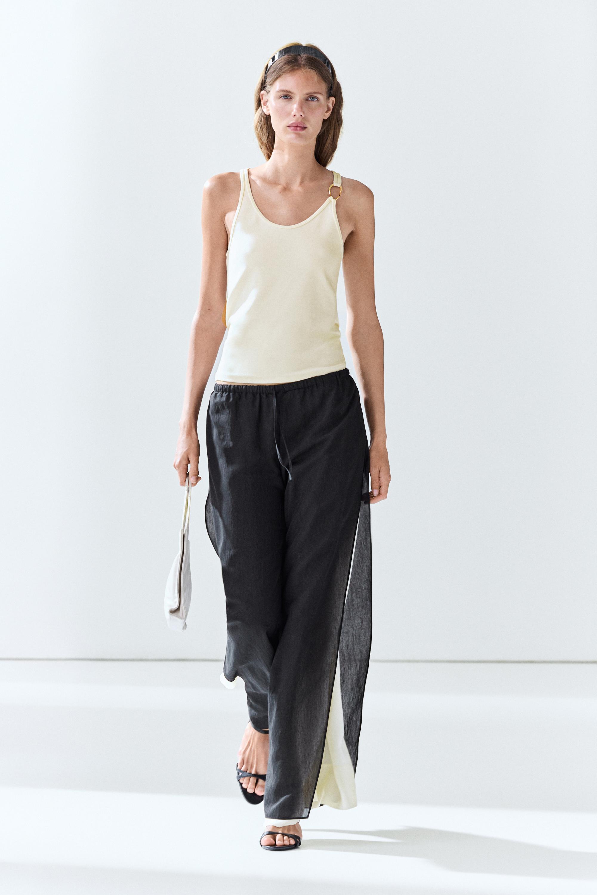 Cotton blend jeweled detail top - Ecru | ZARA United States