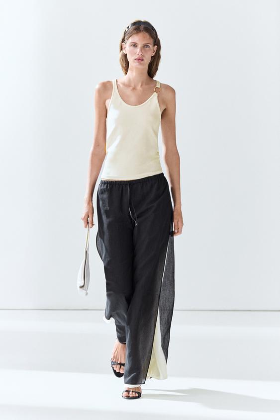 Zara Cotton blend jeweled detail top - Ecru - Image 0