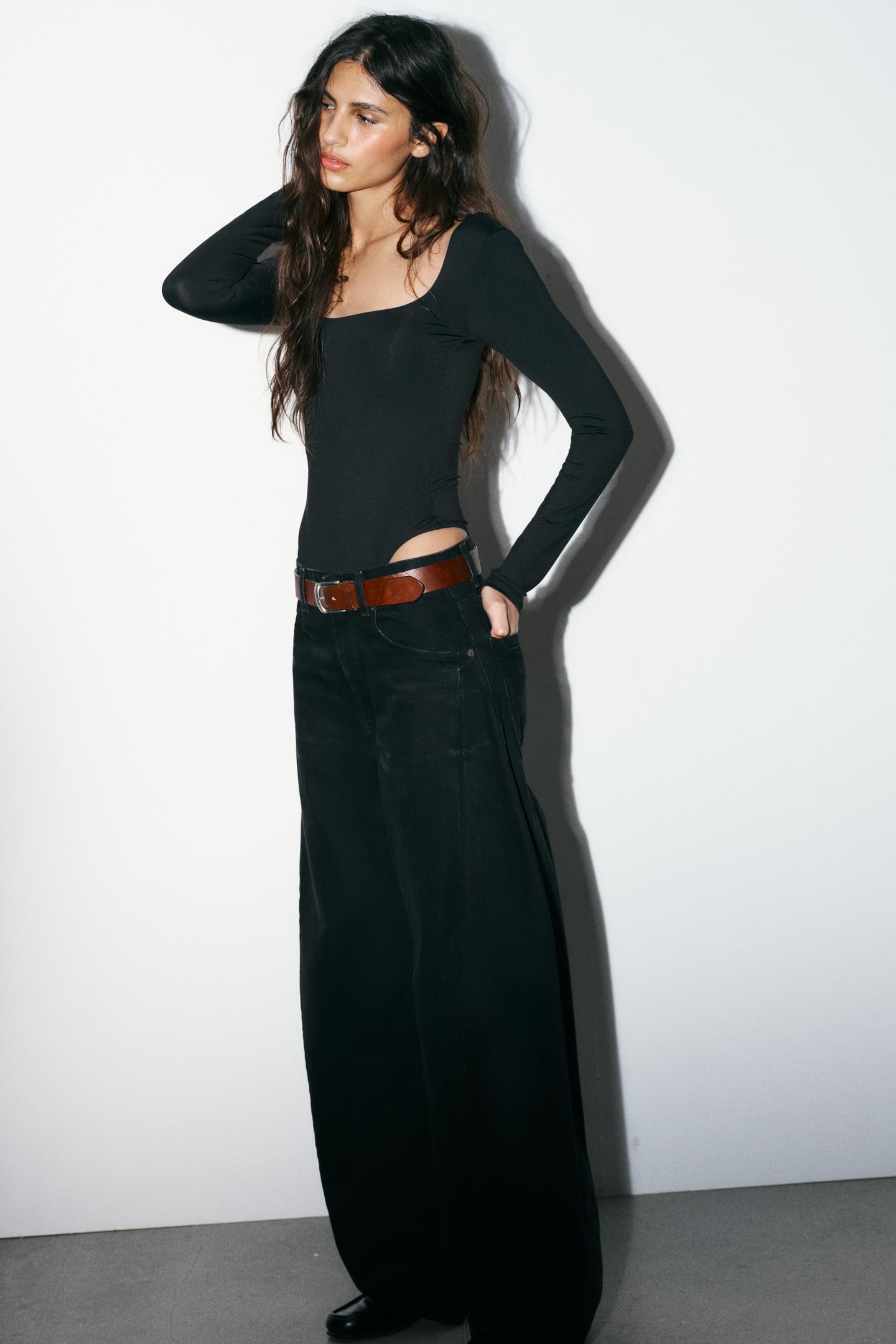 Боди Polyamide, квадратный вырез — Zara, цвет: Чёрный — фото 1