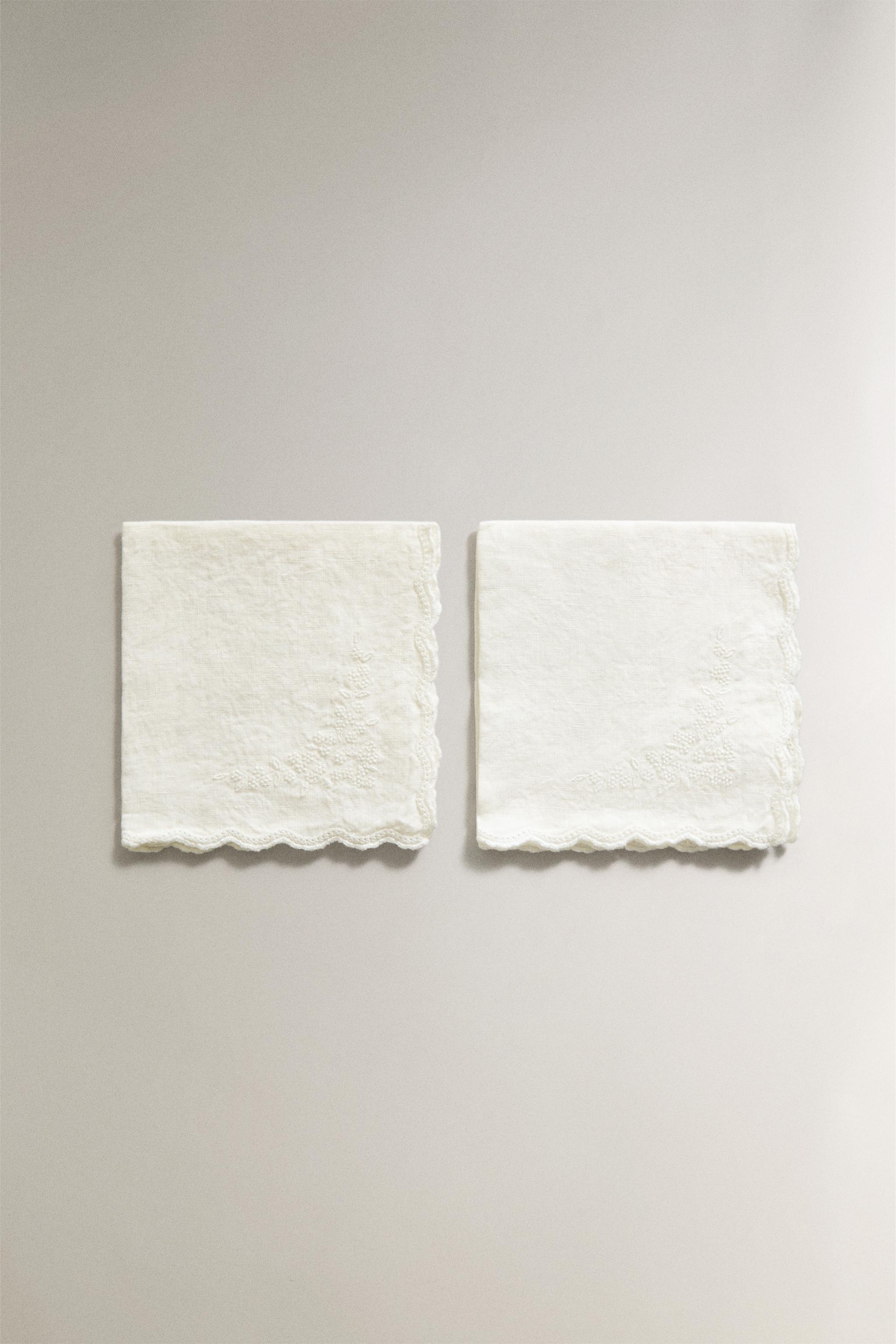 PACK OF EMBROIDERED WASHED LINEN HAND TOWELS (PACK OF 2) — Ivory