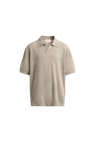REGULAR FIT 100% LINEN KNIT POLO SHIRT - Oyster-white by Zara