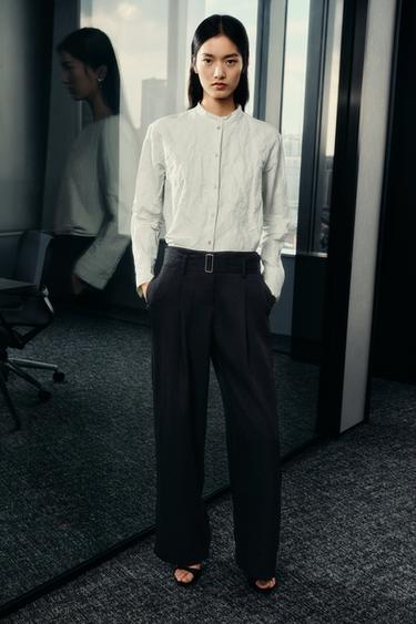 Zara ZW 系列皺褶效果條紋襯衫 - 條紋