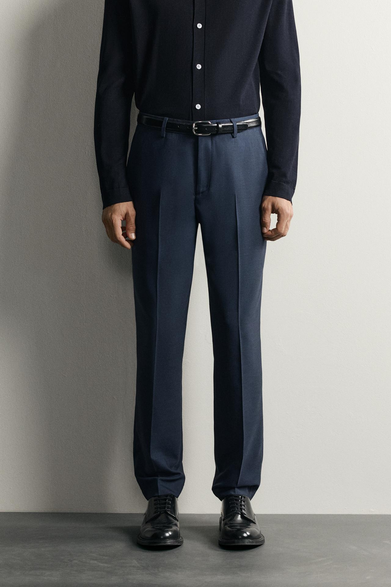 PLAID SUIT REGULAR FIT PANTS — Dark navy