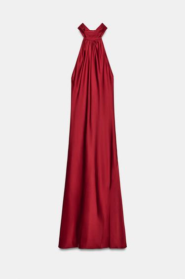 ZW COLLECTION SATIN HALTER DRESS - Red by Zara